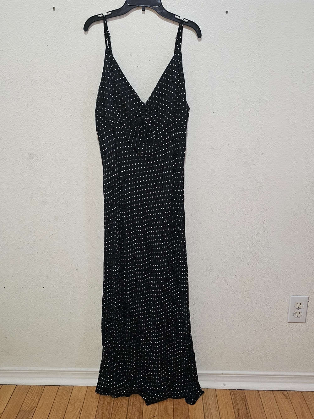 Wild Fable Black Polka Dot Maxi Dress XXL Tie Front Smocked Back